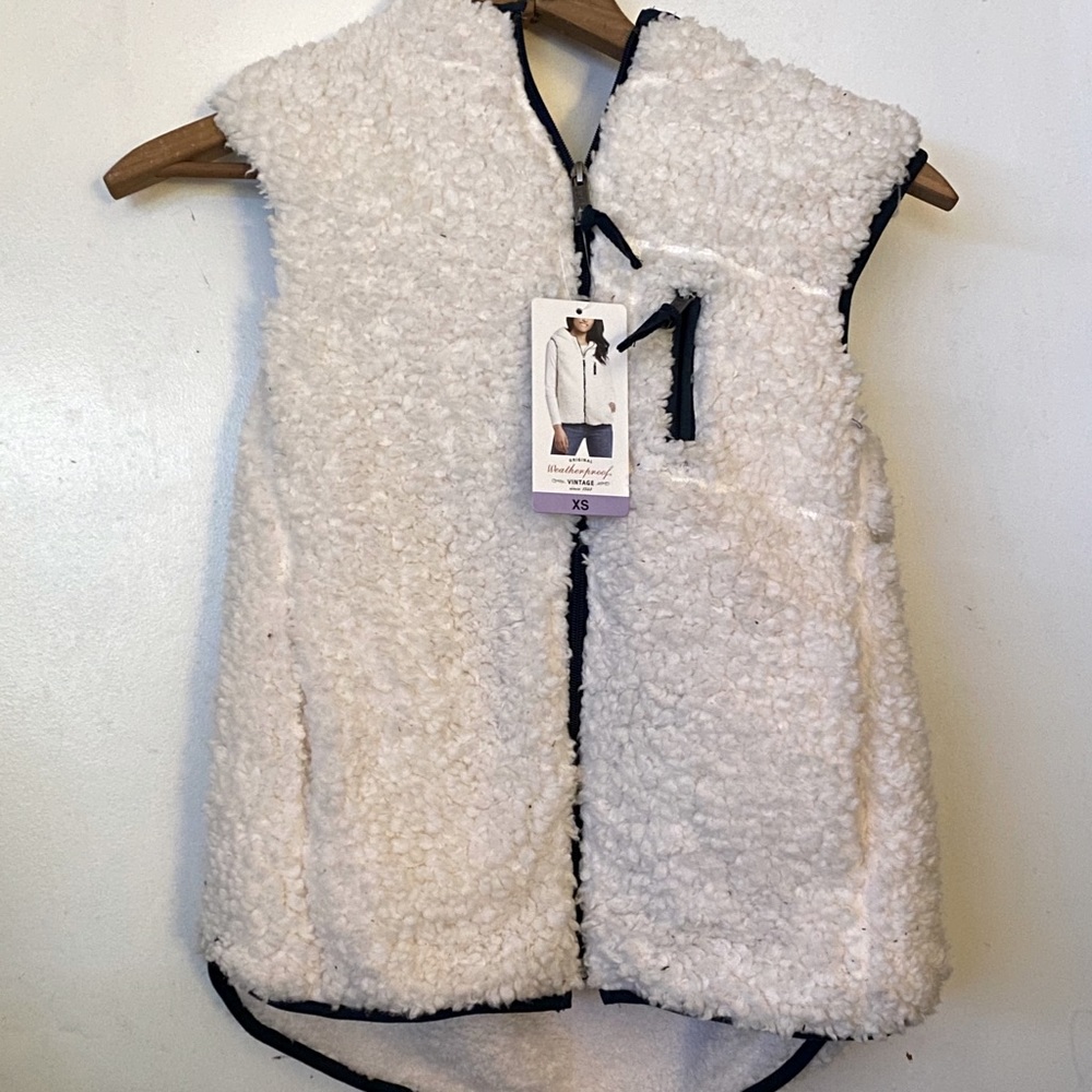 white fluffy hoodie vest
